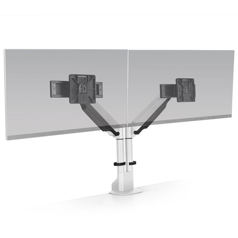HAT Collective E2 Dual Monitor Desk Mount Bracket for Up to 27 Inch Flat Panel TVs or Monitors - Up to 9kg per Display - Flat White