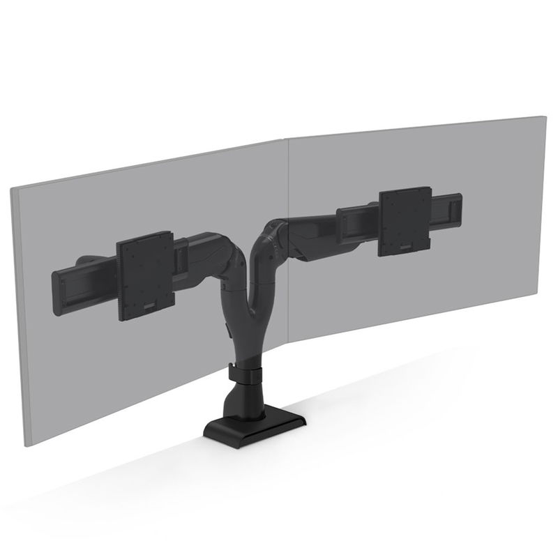 HAT Collective E5 Dual Dynamic Monitor Desk Mount Bracket for Up to 32 Inch Flat Panel TVs or Monitors - Up to 11kg per Display - Black