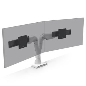 HAT Collective E5 Dual Dynamic Monitor Desk Mount Bracket for Up to 32 Inch Flat Panel TVs or Monitors - Up to 11kg per Display - White