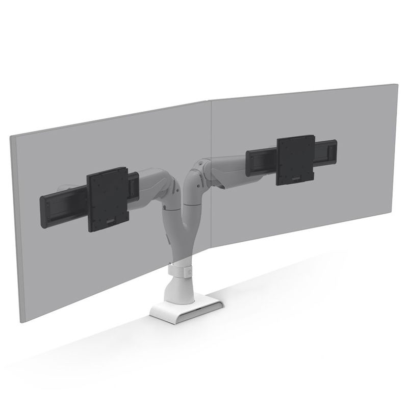 HAT Collective E5 Dual Dynamic Monitor Desk Mount Bracket for Up to 32 Inch Flat Panel TVs or Monitors - Up to 11kg per Display - White