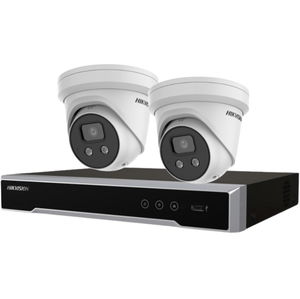 Hikvision AcuSense 2x 6MP 2.8 IR Fixed Turret Network Camera + 4 Channel PoE Network Video Recorder with 2TB HDD Kit