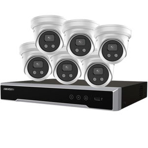 Hikvision AcuSense 6x 6MP 2.8mm IR Fixed Turret Network Camera + 8 Channel POE Network Video Recorder with 4TB HDD Kit