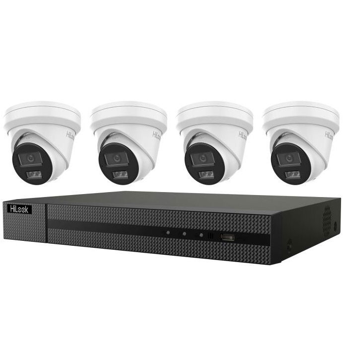 HiLook 4x 6MP IP POE Turret Camera with 4mm Fixed Lens + 4 Channel Compact 1U PoE 4K Network Video Recorder with 2TB HDD Kit