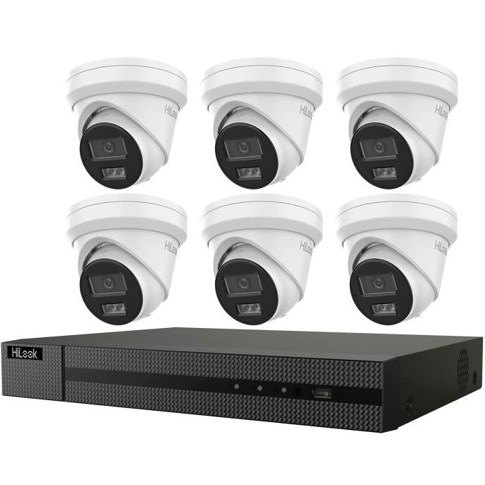 HiLook 6x 6MP IP POE Turret Camera with 4mm Fixed Lens + 8 Channel PoE 4K Network Video Recorder with 4TB HDD Kit