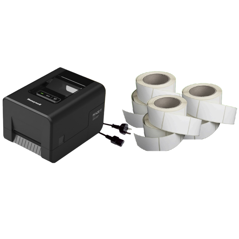 Honeywell PC42E-T Desktop 203DPI USB and Ethernet Thermal Transfer Label Printer - Black + 6x Label Rolls Bundle
