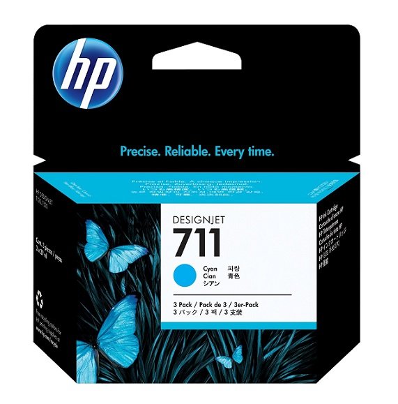 HP 711 Cyan 29ml Ink Cartridge - 3 Pack