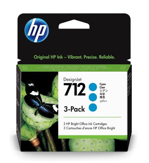 HP 712 29ml Cyan DesignJet Ink Cartridge - 3 Pack