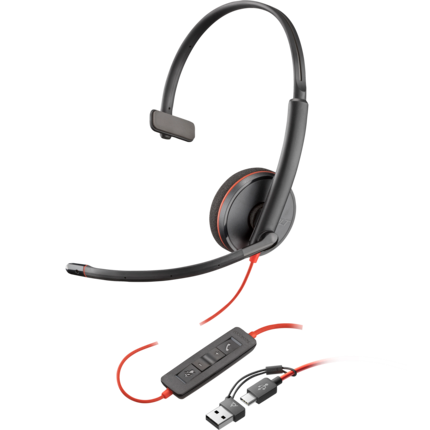 HP Poly Blackwire 3210 USB-C/USB-A Over The Head Wired Mono Headset with Noise Cancelling