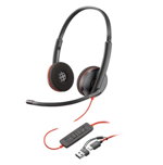 HP Poly Blackwire 3220 UC USB-C On Ear Wired Stereo Headset + USB-C/A Adapter