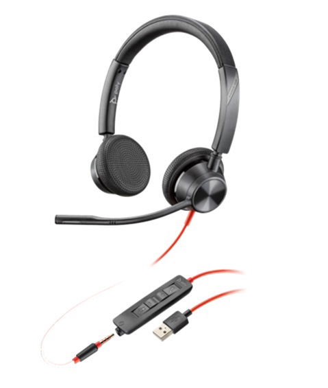HP Poly Blackwire 3325 UC USB-A On Ear Wired Stereo Headset with Noise Cancelling