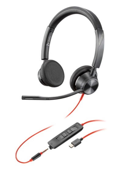 HP Poly Blackwire 3325 UC On Ear Wired Stereo Headset with Noise Cancellation