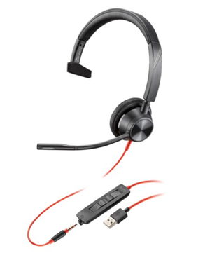 HP Poly Blackwire 3315 UC USB-A On Ear Wired Mono Headset