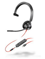 HP Poly Blackwire 3315 UC USB-C On Ear Wired Mono Headset + 3.5mm Plug & USB-C/A Adapter