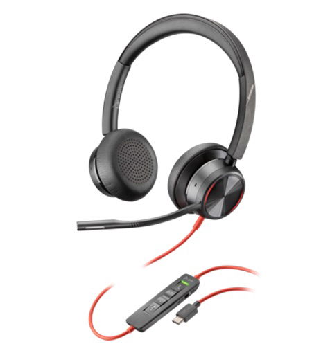 HP Poly Blackwire 8225 UC USB-C On Ear Wired Stereo Headset with Noise Cancelling + USB-C/A Adapter