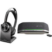 view HP Poly Voyager Focus 2 USB-C On Ear Wireless Stereo Headset with USB-C/A Adapter and Charging Stand - Microsoft Teams Certified + Poly Sync 20+ Speakerphone
