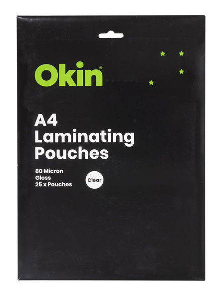 Okin A4 80 micron Laminating Pouches Gloss - 25 Pack