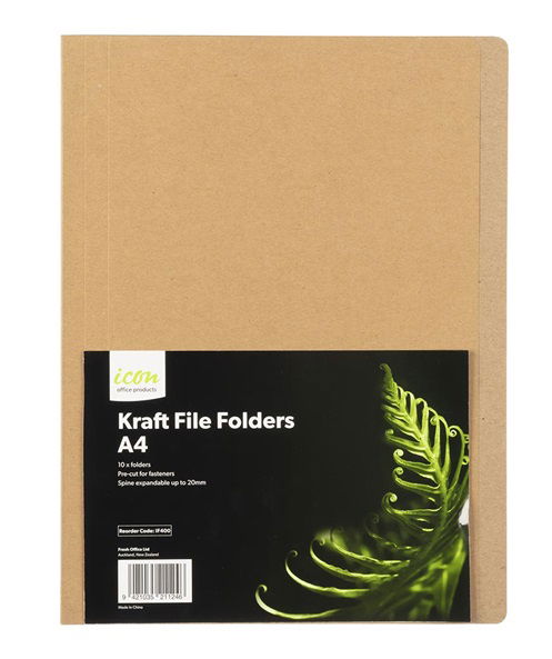 Icon A4 Kraft Manilla File Folders - 10 Pack