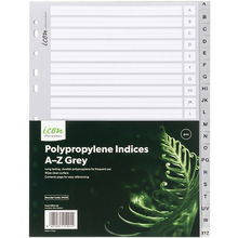 view Icon A4 Polypropylene A-Z Indices - Grey