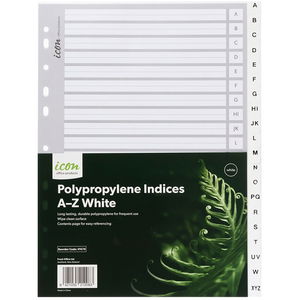 Icon A4 Polypropylene A-Z Indices - White