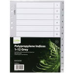 Icon A4 Polypropylene Indices Grey - 12 Tabs