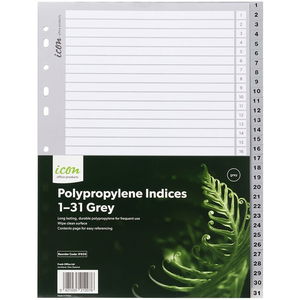 Icon A4 Polypropylene Indices Grey - 31 Tabs