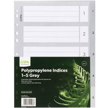 view Icon A4 Polypropylene Indices Grey - 5 Tabs