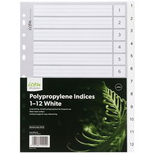 view Icon A4 Polypropylene Indices White - 12 Tabs
