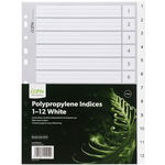 Icon A4 Polypropylene Indices White - 12 Tabs