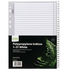 view Icon A4 Polypropylene Indices White - 31 Tabs