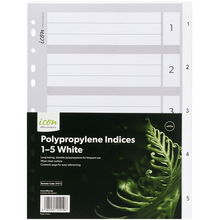 view Icon A4 Polypropylene Indices White - 5 Tabs