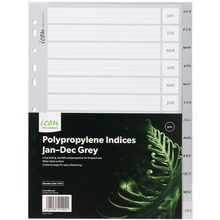 view Icon A4 Polypropylene Jan-Dec Indices - Grey