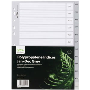 Icon A4 Polypropylene Jan-Dec Indices - Grey