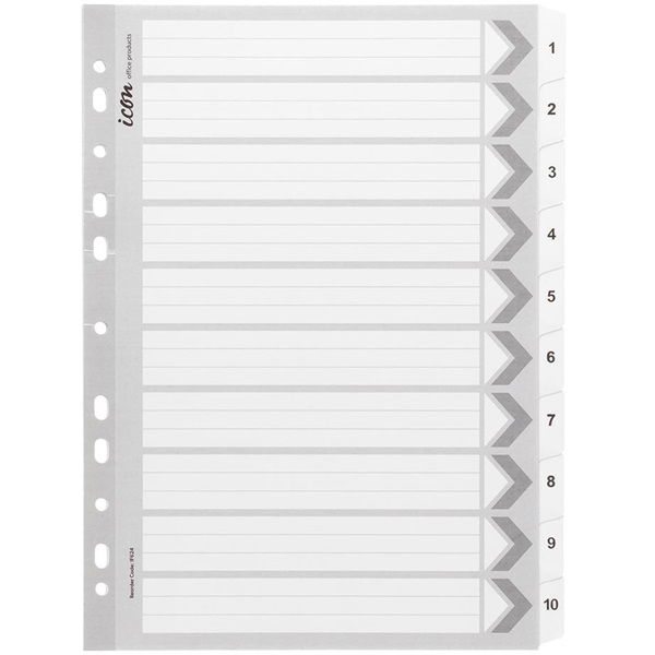 Icon A4 Reinforced Cardboard Indices White - 10 Tabs