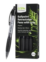 Icon Black Retractable Ballpoint Pen with Grip