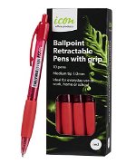 Icon Red Retractable Ballpoint Pen with Grip