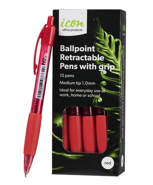 Icon Red Retractable Ballpoint Pen with Grip