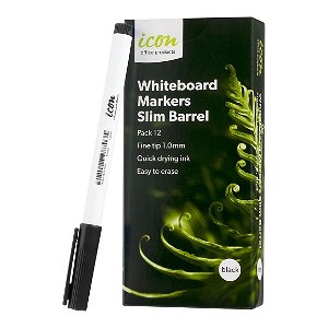Icon Black Fine Tip Slim Barrel Whiteboard Marker