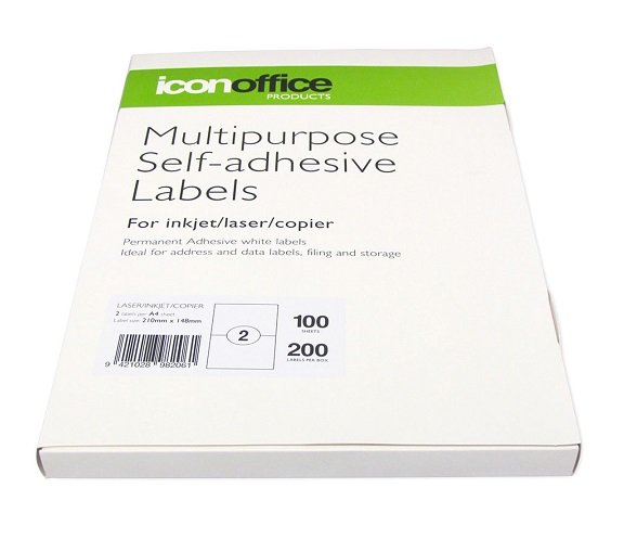 Icon 210 x 148mm Multipurpose Self-Adhesive White Labels - 200 Pack