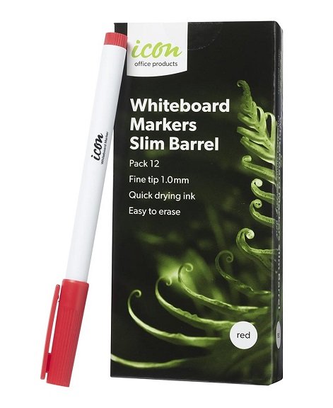 Icon Red Fine Tip Slim Barrel Whiteboard Marker