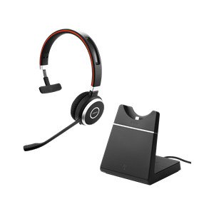Jabra Evolve 65+ MS Bluetooth Over The Head Wireless Mono Headset with Charging Stand - Optimised for Microsoft Business Applications