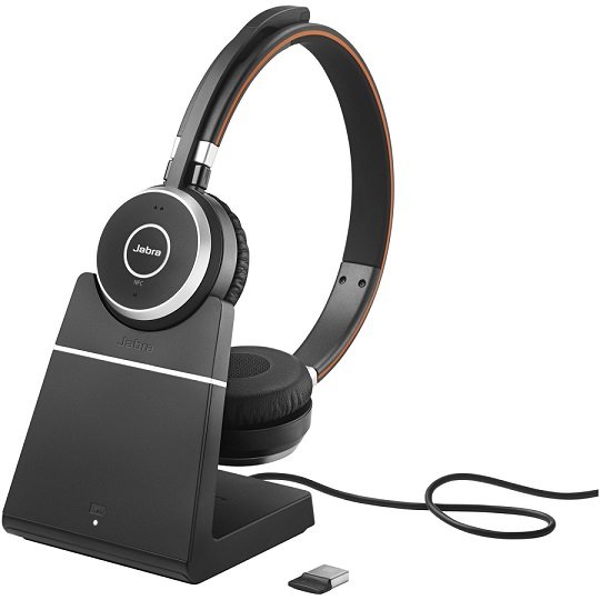 Jabra Evolve 65+ MS Bluetooth Over The Head Wireless Stereo Headset with Charging Stand - Optimised for Microsoft Business Applications