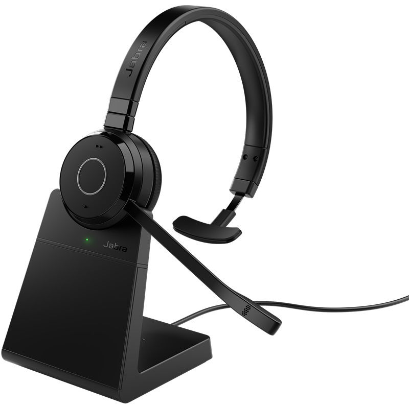 Jabra Evolve 65 TE USB-A Bluetooth Overhead Wireless Mono Headset with Charging stand - Optimised for UC
