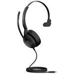 Jabra Evolve2 50 USB-C Bluetooth Overhead Wired Mono Headset with Noise Cancelling - Optimised for UC