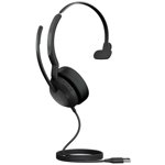 Jabra Evolve2 50 USB-A Bluetooth Overhead Wired Mono Headset with Noise Cancelling - Optimised for UC