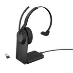 Jabra Evolve2 55 USB-A Bluetooth Overhead Wireless Mono Headset with Noise Cancelling and Charging Stand - Optimised for UC