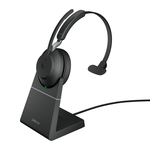 Jabra Evolve2 65 MS USB-A Bluetooth Over the Head Wireless Mono Headset with Charging Stand - Black - Optimised for Microsoft Business Applications