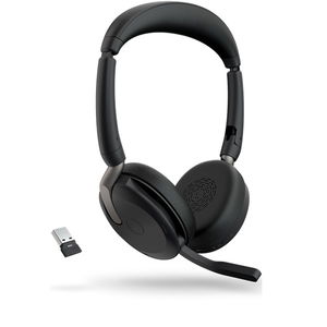 Jabra Evolve2 65 Flex MS USB Bluetooth On-Ear Wireless Stereo Headset with Noise Cancelling, USB-A Dongle and Charging Stand