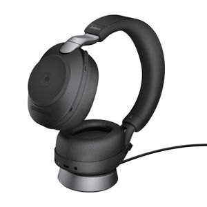 Jabra Evolve2 85 Link380a MS USB-A 3.5mm Bluetooth Over the Ear Wireless Stereo Headset with Charging Stand - Black - Optimised for Microsoft Business Applications