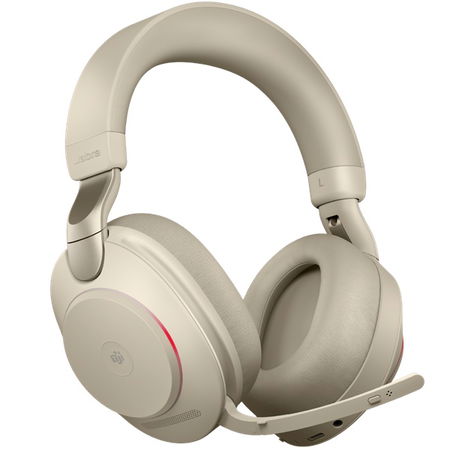 Jabra Evolve2 85 UC USB-A Bluetooth 3.5mm Over the Ear Stereo Headset with Noise Cancelling, USB-A Dongle, and Charging Stand - Beige, Optimised for UC