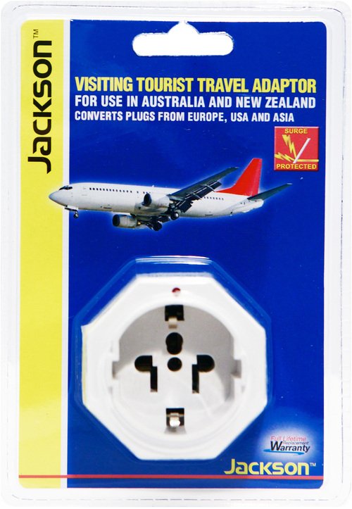 Jackson Inbound Travel Adaptor with Surge Protection for Converting USA, Europe & Japanese Plugs to NZ & Australia